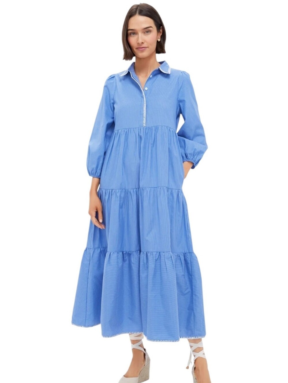 Pomander Whipstitch Blue Stripe Mabel Place Collared Tiered Dress